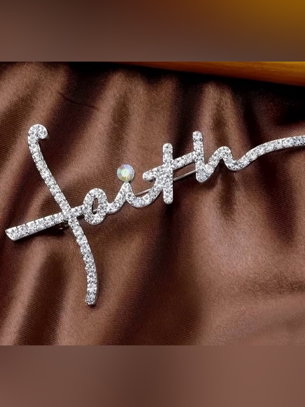 Sparkling Script FAITH Pin - Clear Crystal Brooch